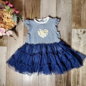 Little Me Girls Tutu Popover Striped Navy and White Kids Dress Size 24m EUC
